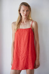 Woven Linen Square Neck Strap Mini Dress