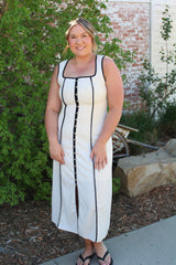 Square Neck Contrast Midi Dress