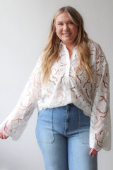 Floral Eyelet Button Up Shirt