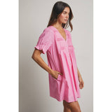 Pleated Button-Up Mini Dress