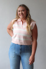 Luca Cropped Stripe Polo Knit Top