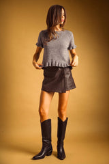 Ruffle Hem Short Sleeve Sweater