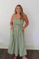 Gingham Print Long Dress