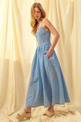 Gingham Print Long Dress
