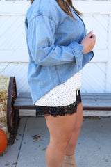 Satin Polka Dot Short With Lace Trim
