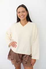 V-Neck Oversized Long Sleeve Sweater Top