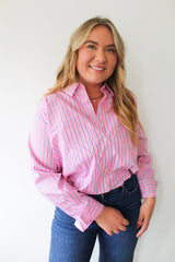 Stripe Button Up Bubble Blouse