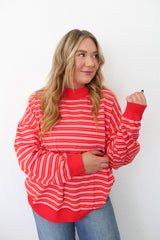 Stripe Mock Neck Pullover Sweatshirt