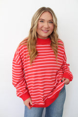 Stripe Mock Neck Pullover Sweatshirt