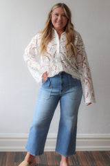 Floral Eyelet Button Up Shirt