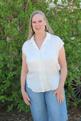 Button Down Cap Sleeve Shirt