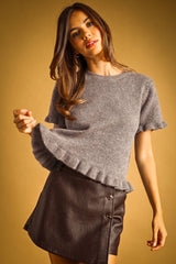 Ruffle Hem Short Sleeve Sweater