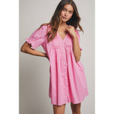 Pleated Button-Up Mini Dress