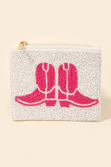 Pink Boots Beaded Pouch