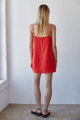 Woven Linen Square Neck Strap Mini Dress