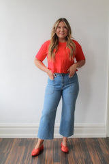 Eyelet Hem Boxy Knit Top