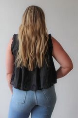 Woven Cotton Eyelet Buttondown Sleeveless Top