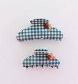KAXI Blue Gingham Strawberry Charm Claw Clip