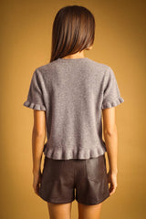 Ruffle Hem Short Sleeve Sweater