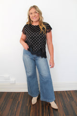 Short Sleeve Top With Asymmetrical Lace Hem