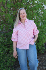 Striped Balloon Sleeve Shirt