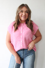 Fuzzy Button Front Sweater Vest