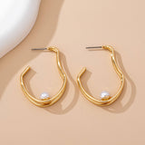 Gold-Tone Double Wave Pearl Hoop Earrings