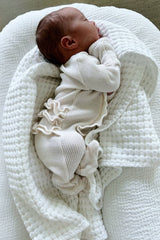 Organic Waffle 2-Way Zip Ruffle Footie, Snow