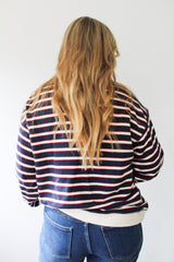 Cotton Striped Crew Neck Long Sleeve Sweatshirt