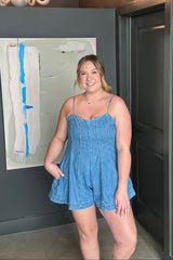 Paneled Washed Denim Romper