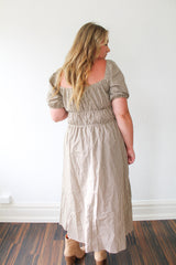 Woven Gingham Smocked Flare Midi Dress
