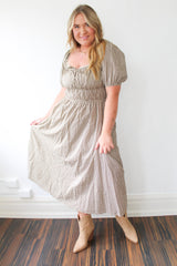 Woven Gingham Smocked Flare Midi Dress