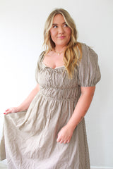 Woven Gingham Smocked Flare Midi Dress