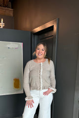 Lace Trim Ruffle Hem Cardigan