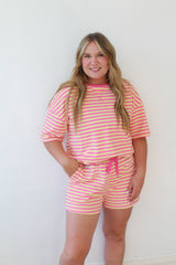 Stripe Contrast Trim Boxy Terry Shorts