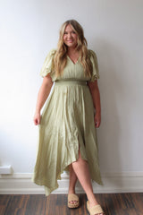 Embroidered Sleeves Unbalanced Skirt Maxi Dress