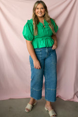 Front-Tie Shirring Blouse Top