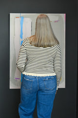 Striped Ruffle Wave Button Knit Cardigan