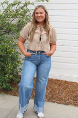 Gingham Pattern with Tie in Front Top