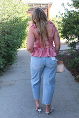 Gingham Peplum Top