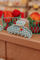 KAXI Blue Gingham Strawberry Charm Claw Clip