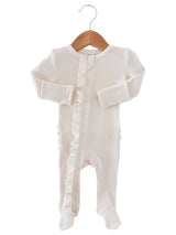 Organic Waffle 2-Way Zip Ruffle Footie, Snow