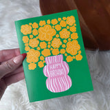Happy Birthday Yellow Flowers Pink Vase Card