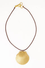 Joan Brass Shell Pendant Necklace On Leather Cord