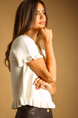 Ruffle Hem Short Sleeve Sweater