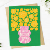 Happy Birthday Yellow Flowers Pink Vase Card