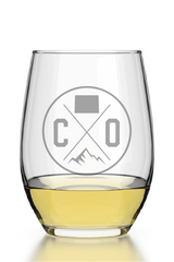 Colorado State Emblem Stemless Wine Glass