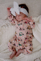 Golf Cart Pink Long Sleeve Ruffle Onesie