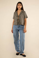 Nico Linen Short Sleeve Tie Blouse