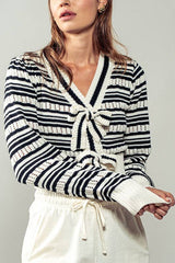 Ribbon Button Stripe Cardigan